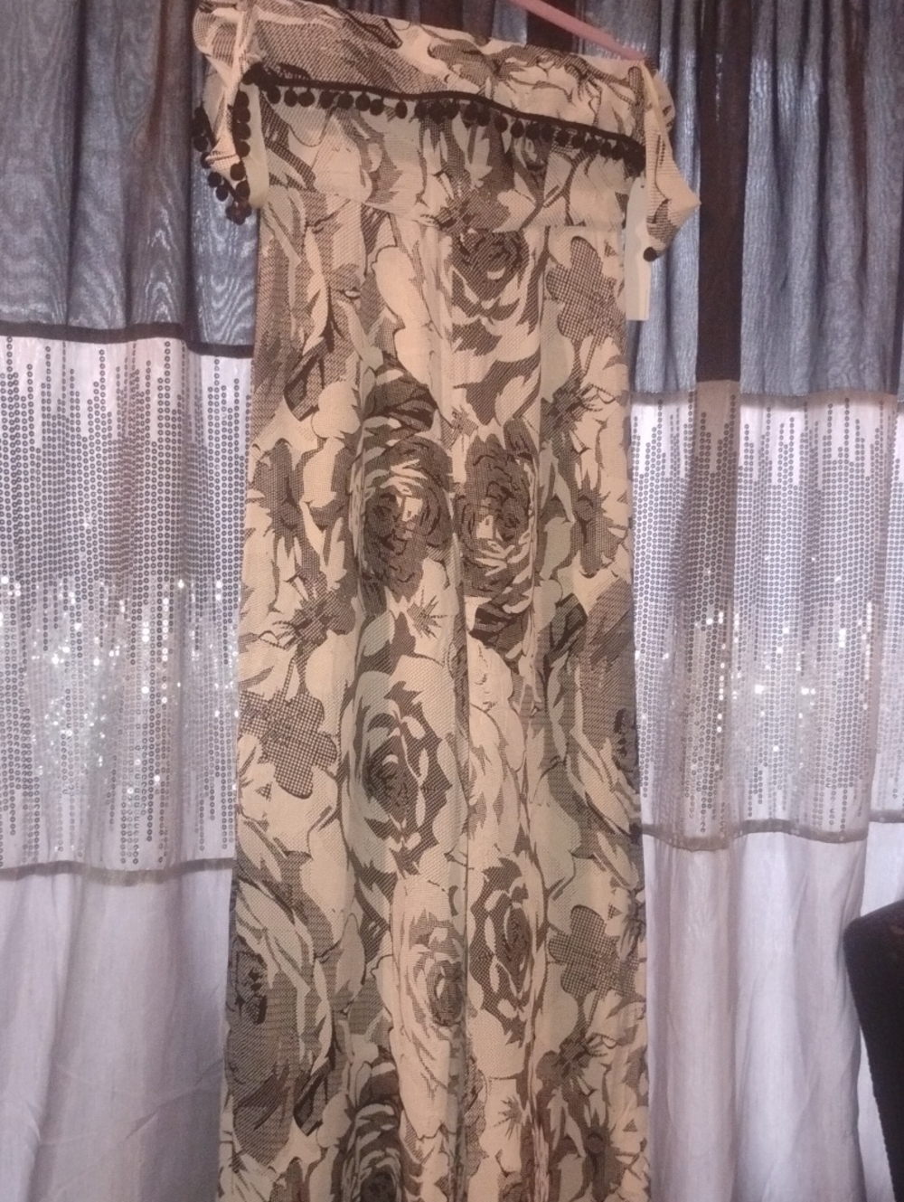 Line & Dot Cream Maxi Jump Suit with Black Floral Print